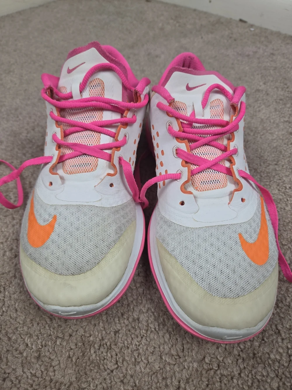 Nike Women's White Sneakers with Pink and Orange Accents - Picture 2 of 6